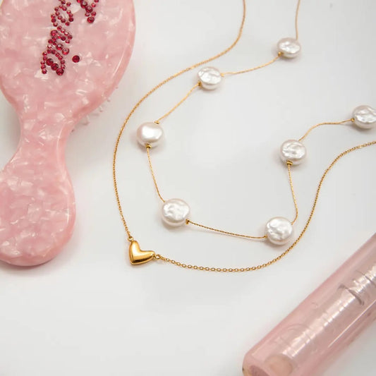 Heart Pearl Chain Necklace