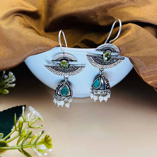 Green Silver Plated Contemporary Drop Earrings