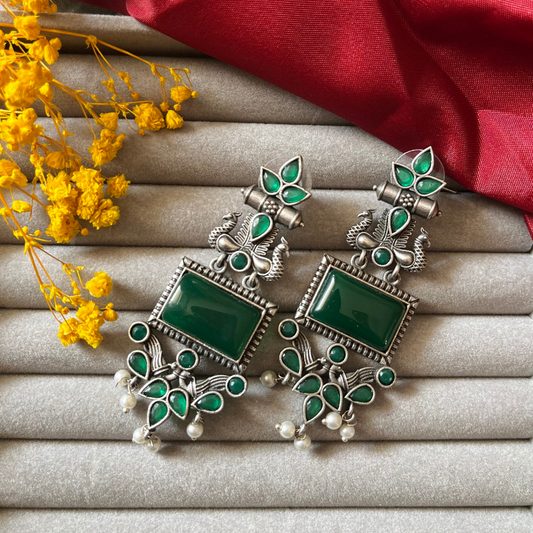 Peacock Silver Oxidised Earring