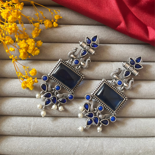 Peacock Silver Oxidised Earring