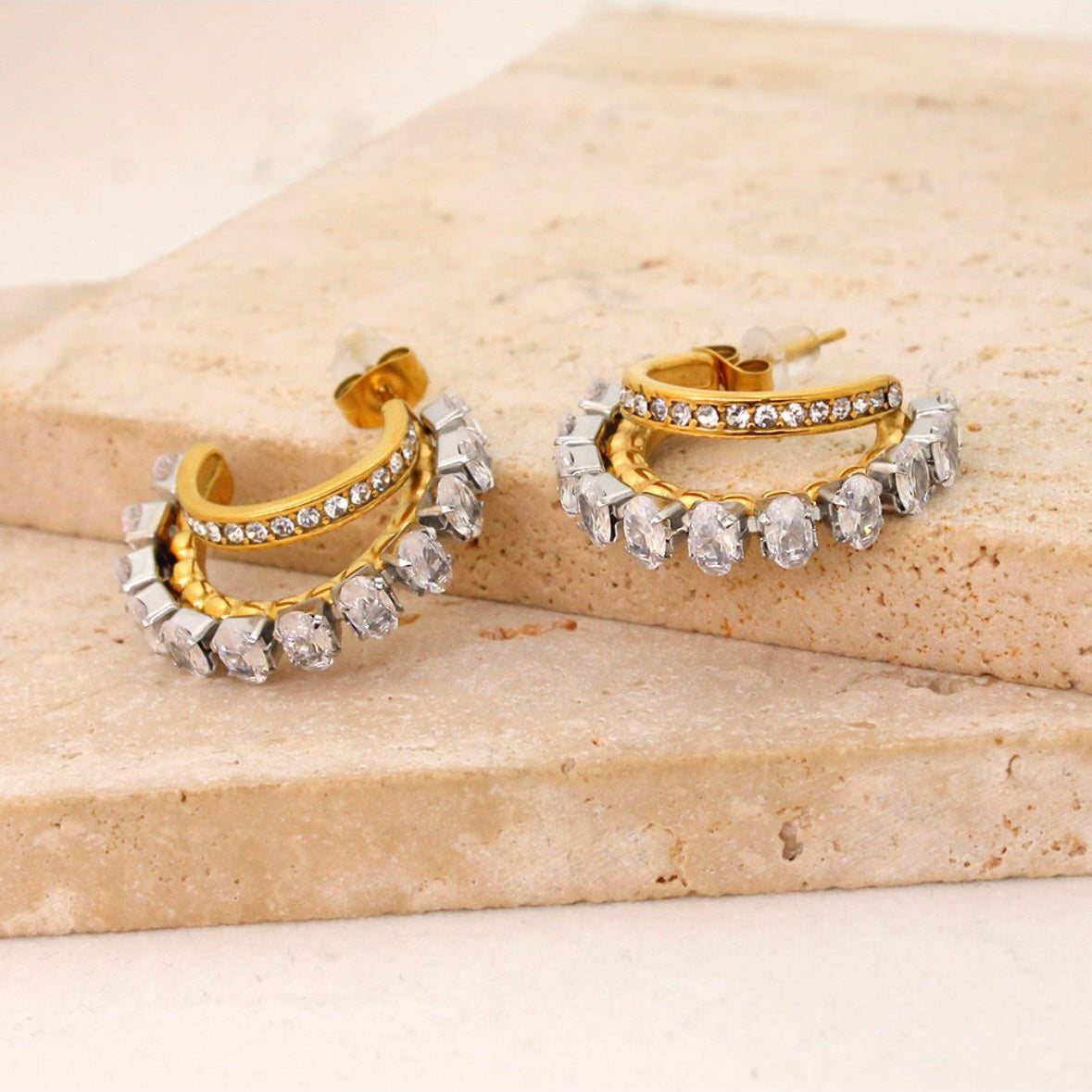 Double Layered Crystal Stone Earrings
