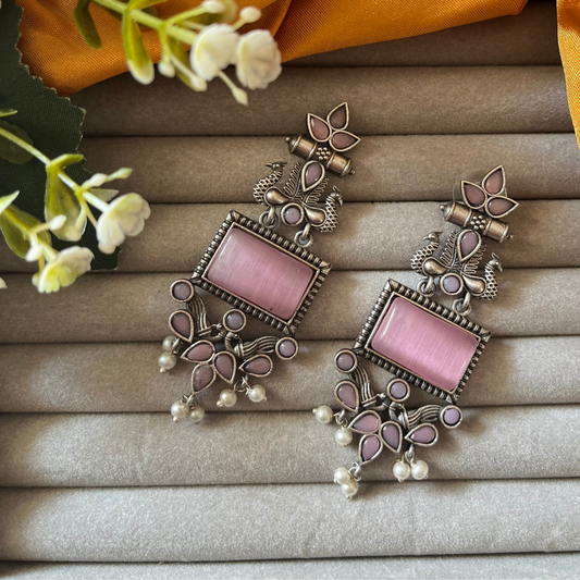 Peacock Silver Oxidised Earring