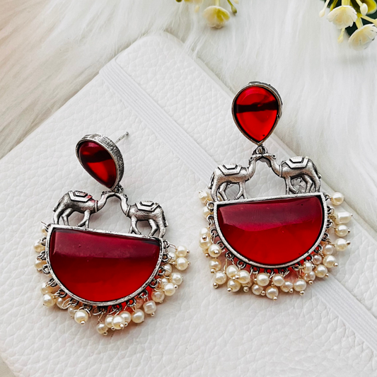Camel Monalisa Stone Artwork Drop Earrings