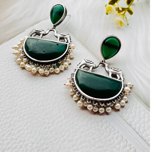 Camel Monalisa Stone Artwork Drop Earrings