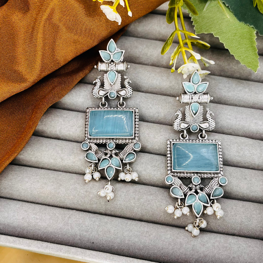 Peacock Silver Oxidised Earring