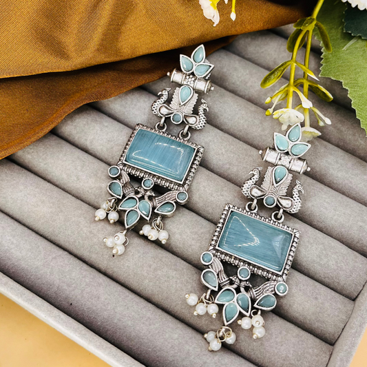 Peacock Silver Oxidised Earring