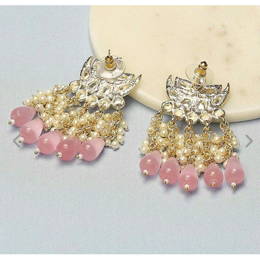 Pink Kundan Premium Chand Bali Earrings