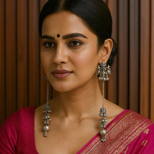 Navratri Silver Oxidised Earrings