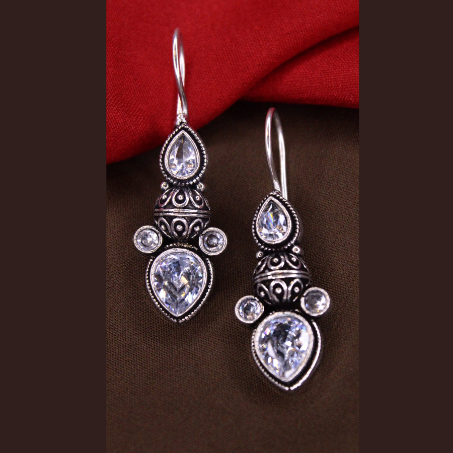 Silver Oxidised Hook Earrings