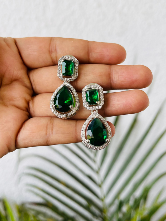 Premium Quality Bottle Green AD Stone Earrings