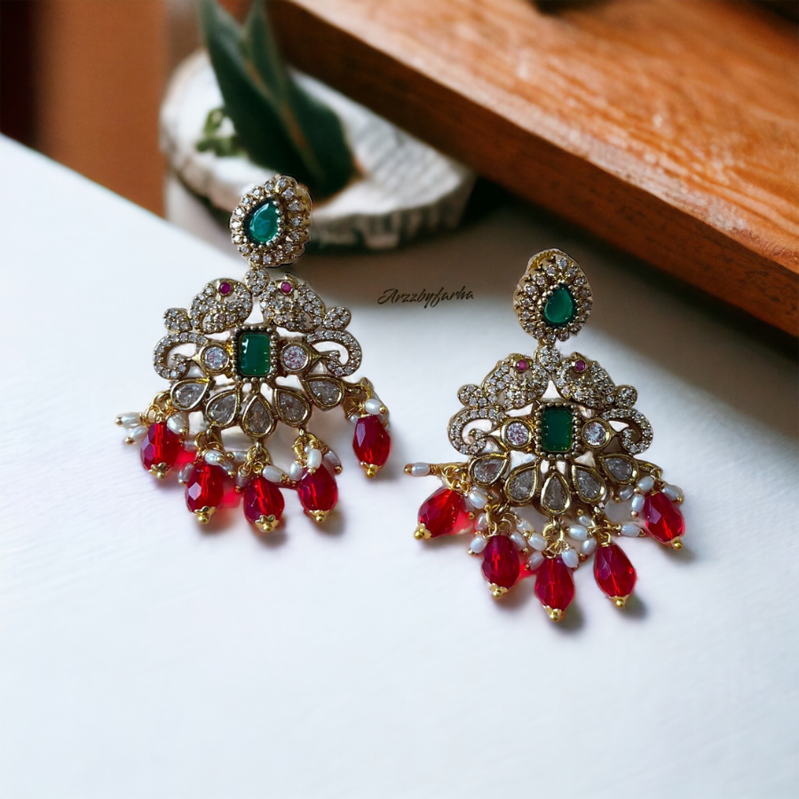 Moissanite Polki Victorian Earrings