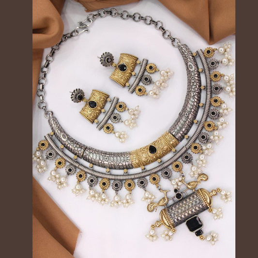 Oxidised Dual Tone Necklace Set