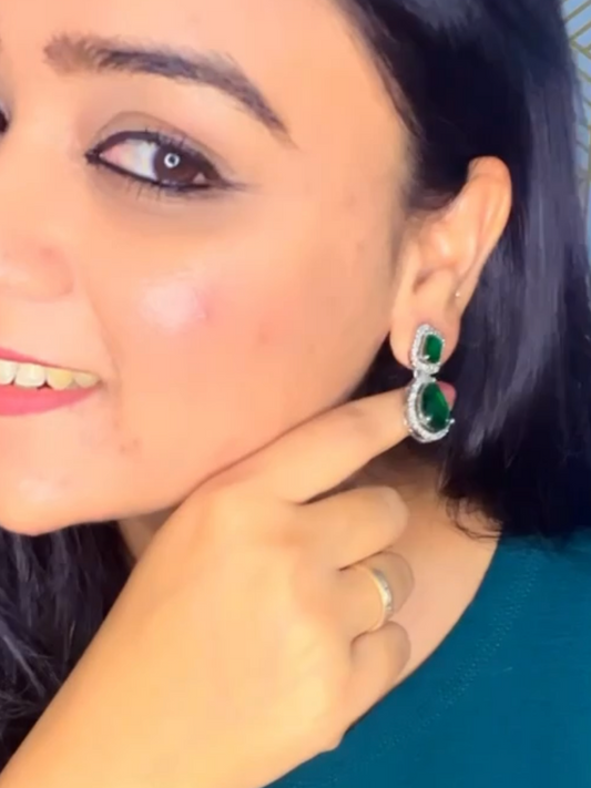 Premium Quality Bottle Green AD Stone Earrings