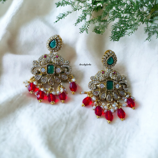 Moissanite Polki Victorian Earrings