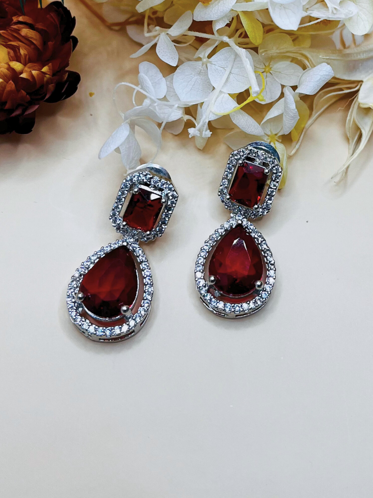 Premium Quality Red AD Stone Earrings