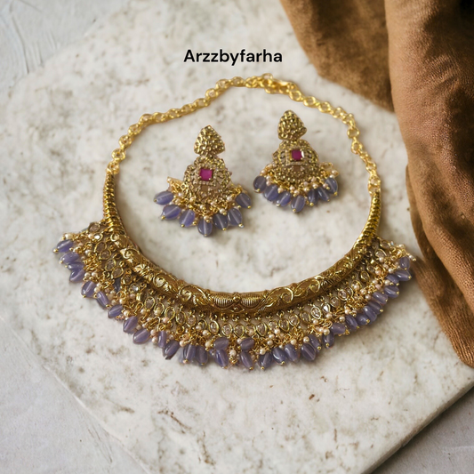 Zeenat Purple Choker Necklace Set