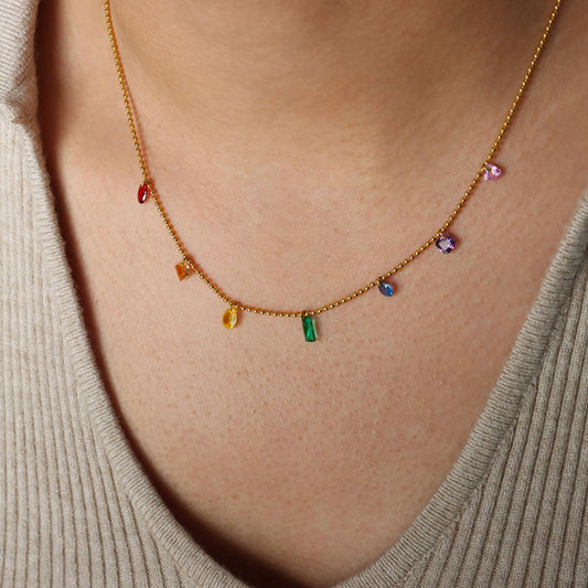Multi Gem Stone Dangling Necklace