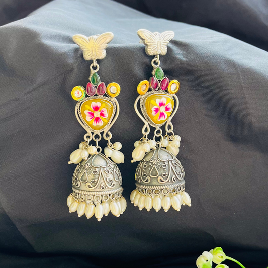 Beautiful Meenakari Silver Plated Bling Jhumki