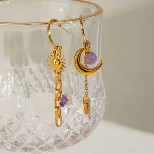 Mismatched Moon Star Hook Earrings