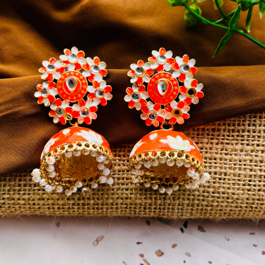 Orange Lotus Gold Plated Jhumki Earrings