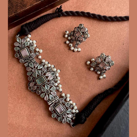 Oxidised  Stone Choker Set