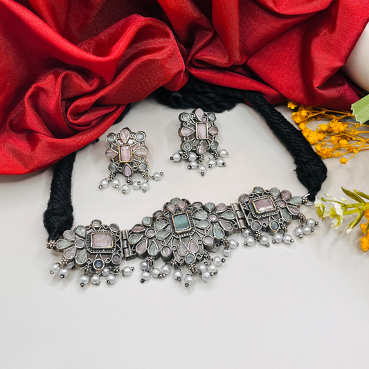 Oxidised  Stone Choker Set