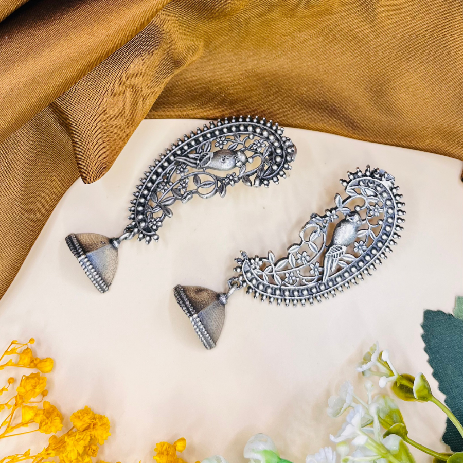 Oxidised Silver Vintage Drop Earrings