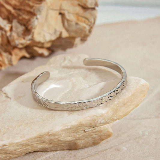 Silver Textured Open Bracelet