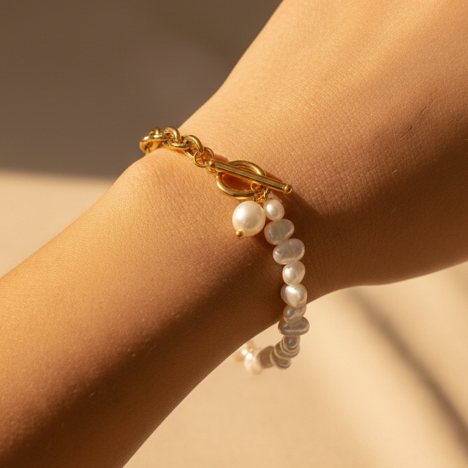 Pearl Gold Chain Bracelet