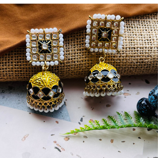 Lemon Green and Black Jhumkas Earrings
