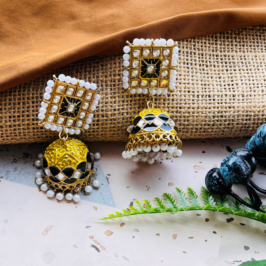 Lemon Green and Black Jhumkas Earrings