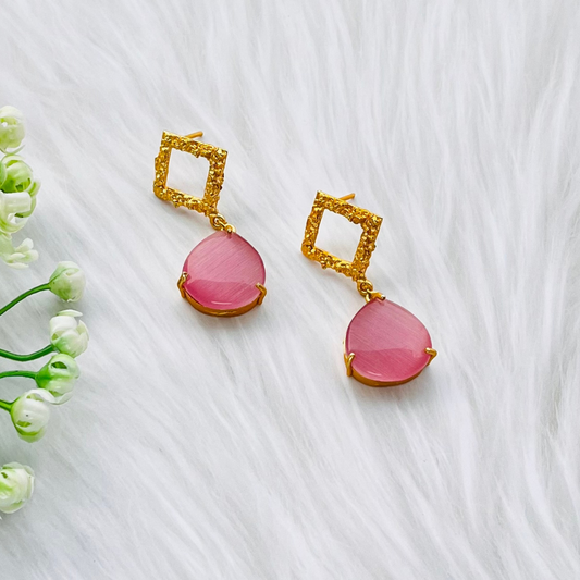 Pink Drop Monalisa Stone Earring