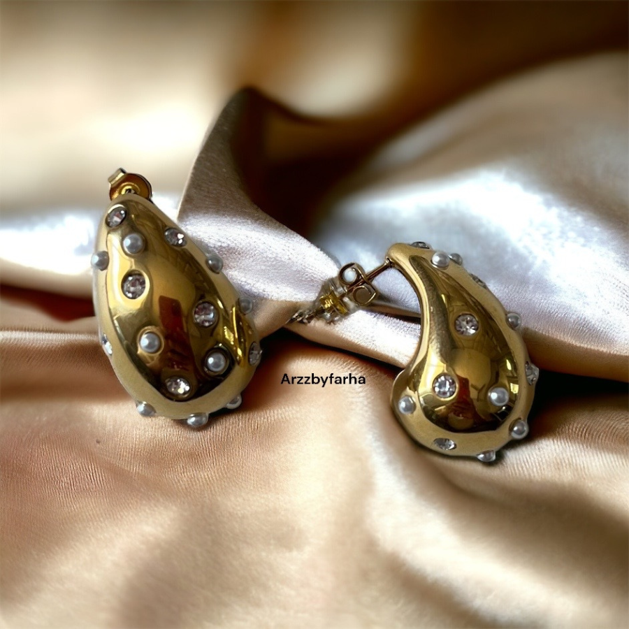 Luxe AD & Pearl Studded Teardrop Earrings