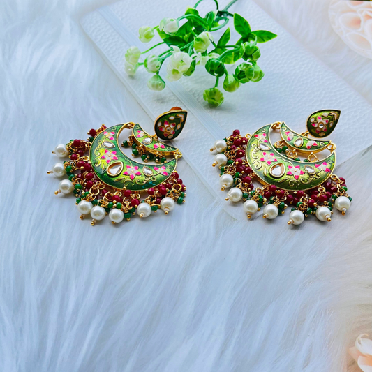 Emerald Meenakari Chandbali Earrings