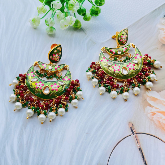 Emerald Meenakari Chandbali Earrings