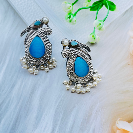 Bird Silver Plated Monalisa Stone Stud Earrings