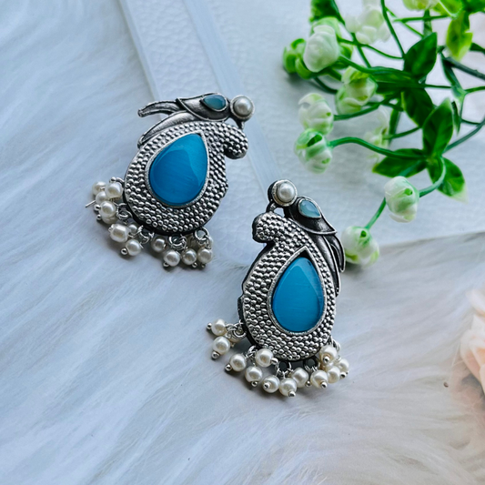Bird Silver Plated Monalisa Stone Stud Earrings