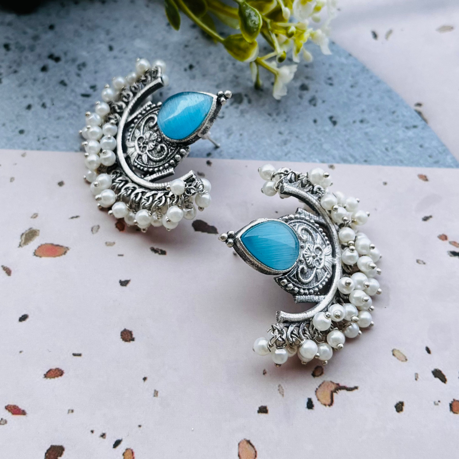 Beautiful Crescent Shape Monalisa Stone Stud Earrings