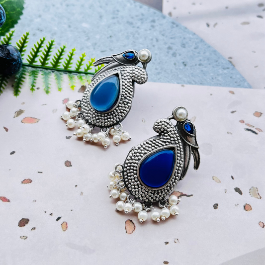 Bird Silver Plated Monalisa Stone Stud Earrings