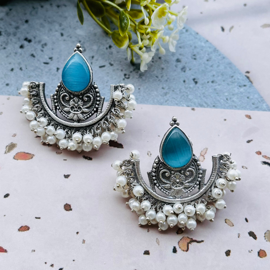 Beautiful Crescent Shape Monalisa Stone Stud Earrings