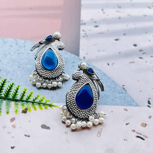 Bird Silver Plated Monalisa Stone Stud Earrings