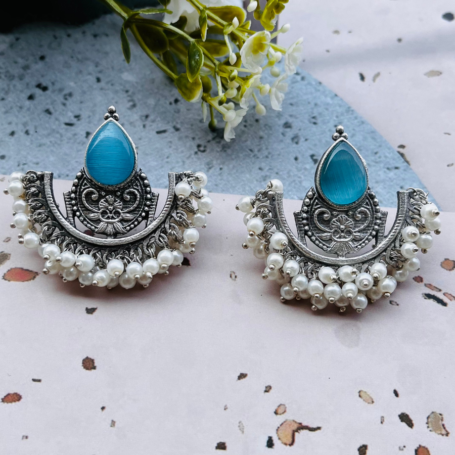 Beautiful Crescent Shape Monalisa Stone Stud Earrings