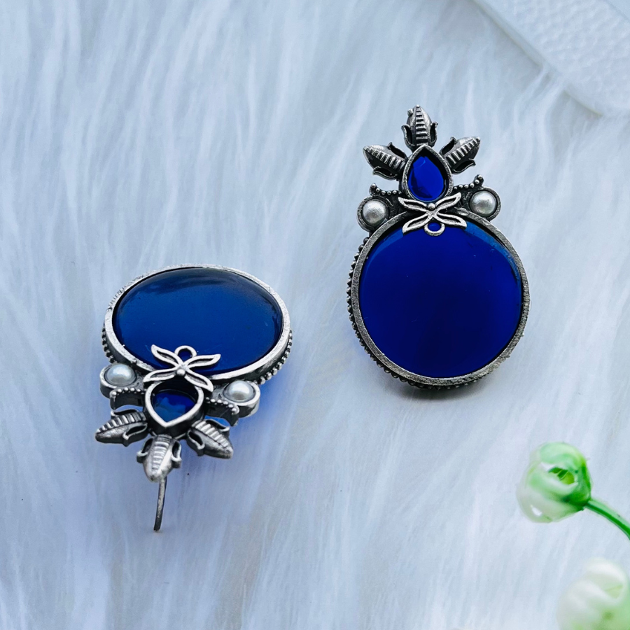 Royal Blue Silver Plated Monalisa Stone Stud Earrings
