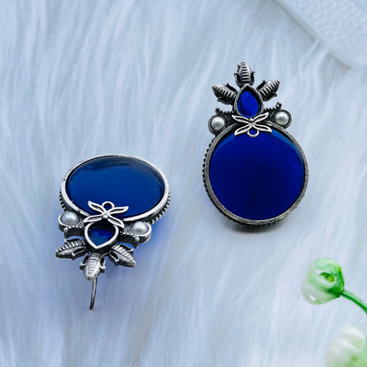 Royal Blue Silver Plated Monalisa Stone Stud Earrings