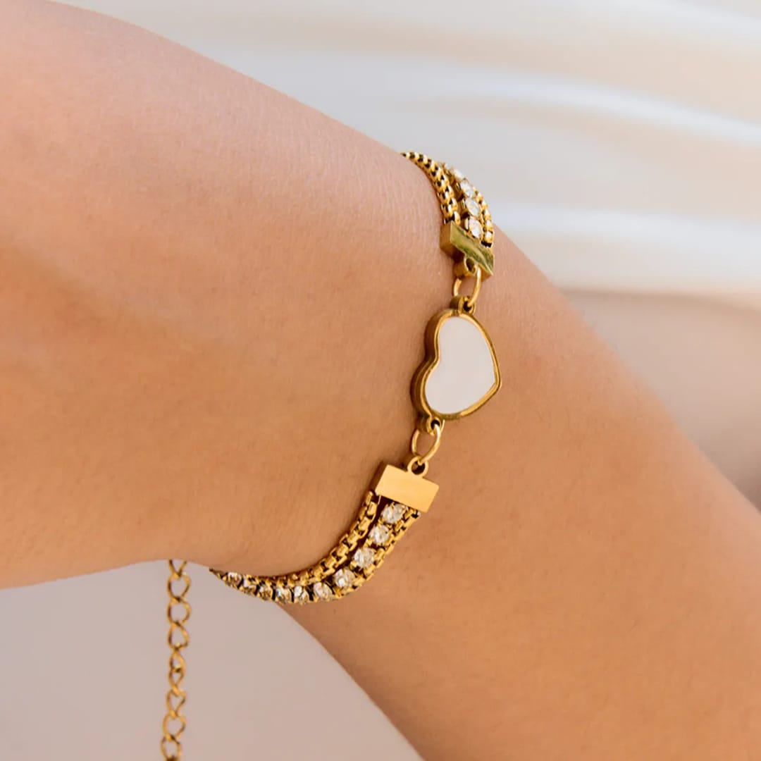 White Heart Chain Bracelet