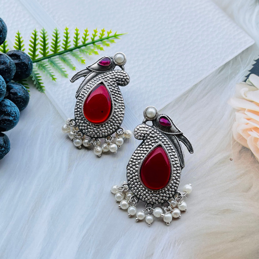 Bird Silver Plated Monalisa Stone Stud Earrings