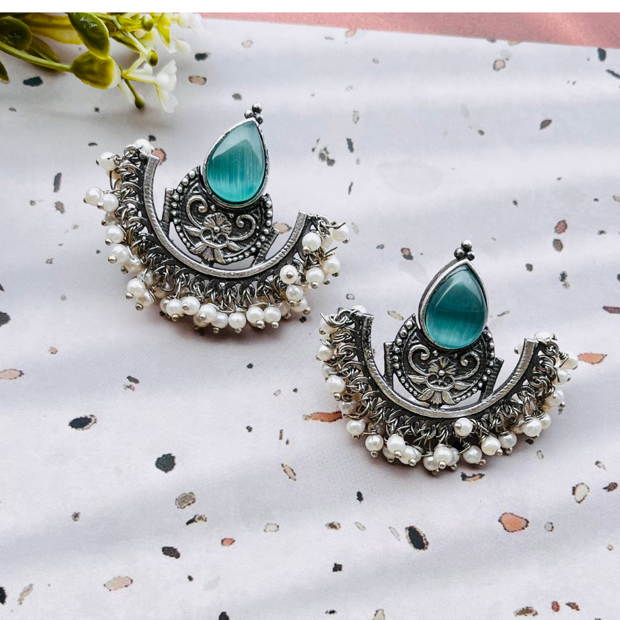 Beautiful Crescent Shape Monalisa Stone Stud Earrings