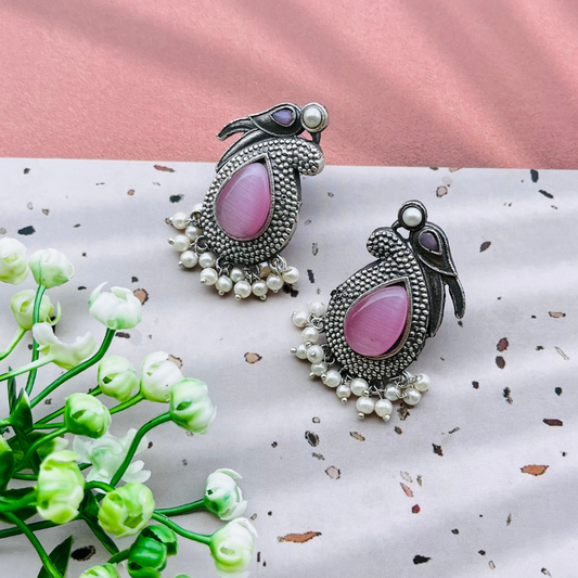 Bird Silver Plated Monalisa Stone Stud Earrings