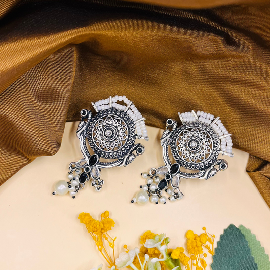 Oxidized Silver Beaded Drop Earrings