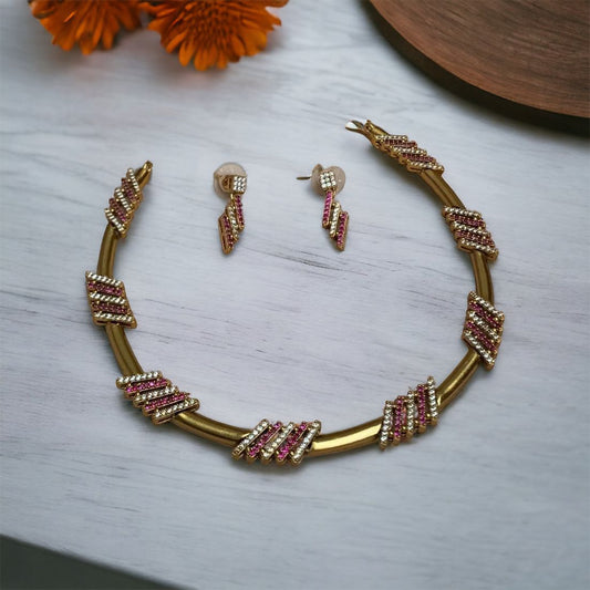 Gold AD Studded Choker Necklace Set